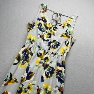 The Limited Floral Maxi Dress XS Grey Yellow Watercolor Boho Sleeveless Tie Back